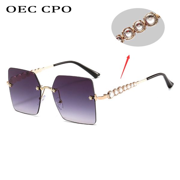 

crystal diamond square rimless sunglasses women retro brand trendy gradient polygon sun glasses female uv400 o415, White;black
