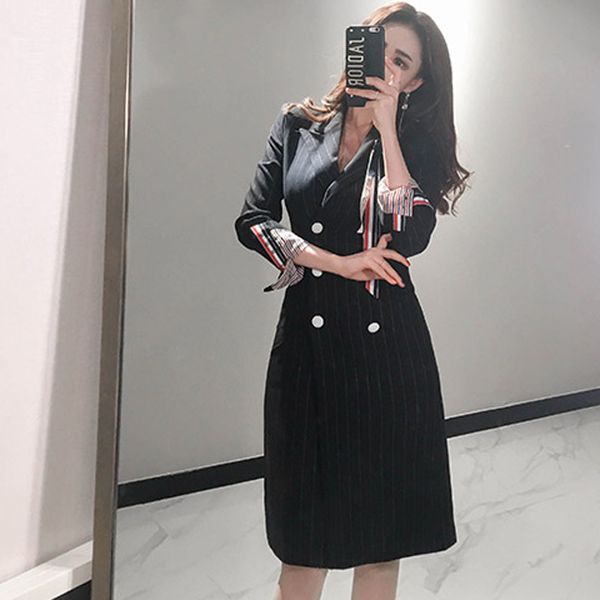 

blazer dress 2019 autumn winter long sleeve black striped blazer outwear elegant body offfic ladies coats dress korean style, White;black