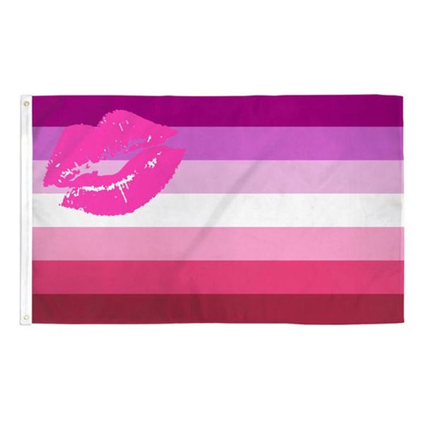 Lippenstift-Lesben-Flagge, 150 x 90 cm, individuelles 68D-Polyester, 90 % Beschnitt, hochwertige Outdoor-/Indoor-Hängewerbung,