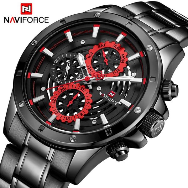 

naviforce new fashion sport watch men luxury quartz wristwatch 3bar waterproof full steel male black red relogio masculino, Slivery;brown