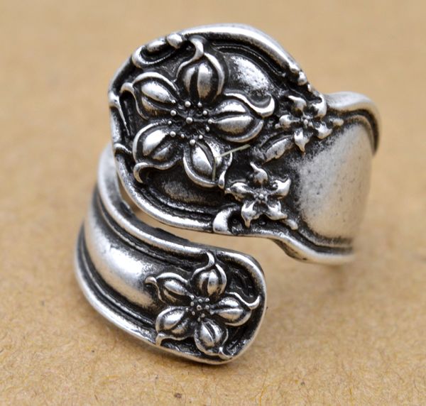 

1pc handmade antique silver orange blossom spoon ring resizeble