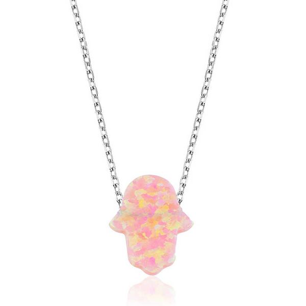 

925 sterling silver pink opal fatma master hand lady necklace