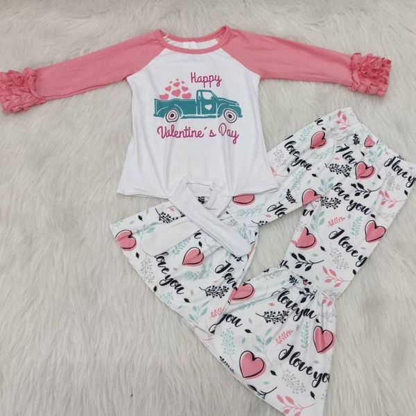 

kids boutique clothing toddler baby girls valentine outfits pink and white shirt bell bottom set girl outfit holiday clothes