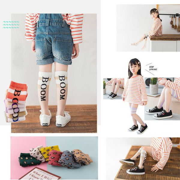 

3 pairs/lot kids socks children knee high sock girls boys school cotton stockings kid sport long socks, Black