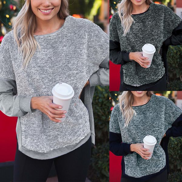 

women's hoodies & sweatshirts women long sleeve solid colour coat plush sweatshirt 2021 autumn winter warm thick outwear female casual, Black