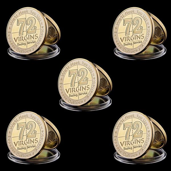 

5pcs USMC US Army Marine Corps Gold Challenge Coin 72 Virgins Dating Service Collectible Coin