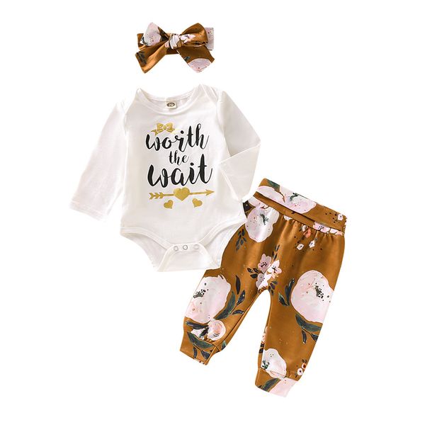 

arloneet 3pcs infant newborn baby boys girls letter floral print romper pants outfits set for baby kids boy girl clothing *18, White