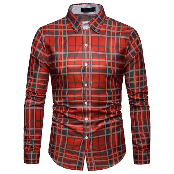

2019 new men's plaid printed shirt hawaiian men's long sleeves, White;black