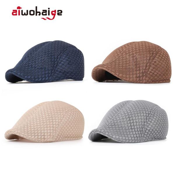 

new summer men's hat mesh peaked cap men berets cap casual sun flat visors casquette hats outdoor breathable, Blue;gray