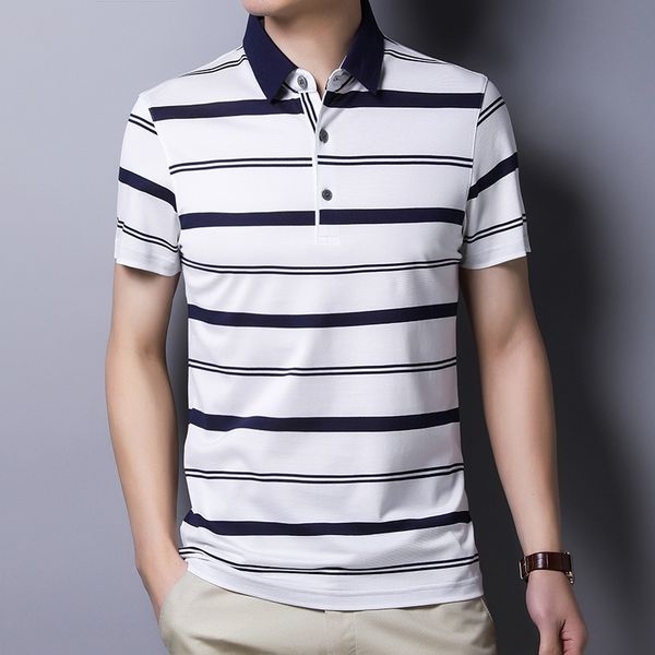 

middle-aged men's silkworm silk shirt short sleeve striped 2020 summ new lapel leisure ice silk shirts male, White;black