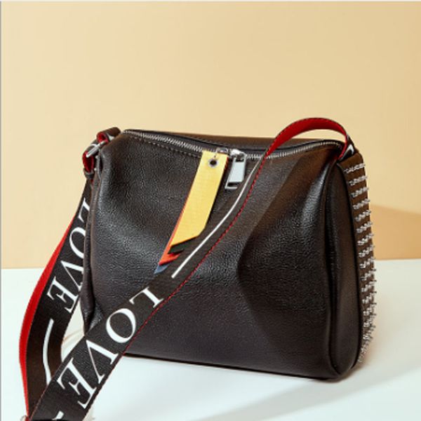 

broad band leather bag female autumn winter new head layer cowhide shoulder crossbody bag letter fashion leather shoulder