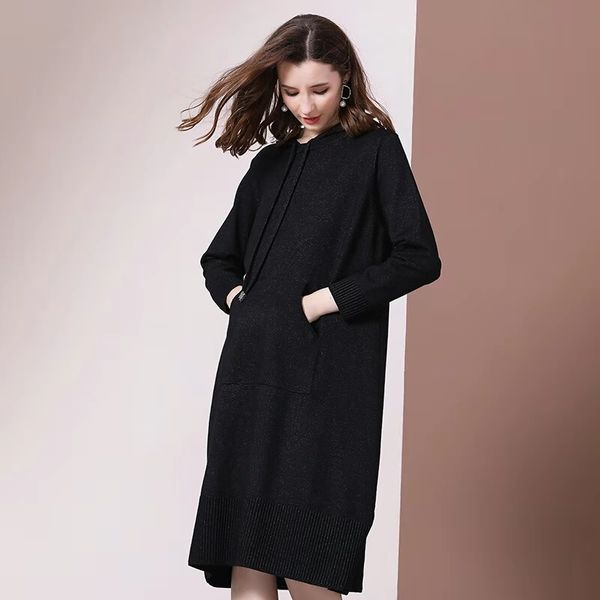 

женщины падают винер свитер платье роскоши дизайнер трикотажной длинные свитера платье streetwear sweatershirt платья черной толстовка плать, Black;gray