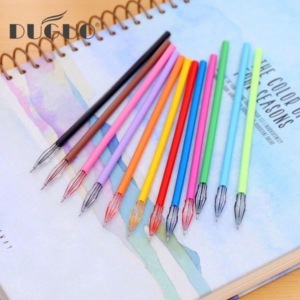 

duguo cute stationery color 0.38mm gel pen 12 color refill korea stationery creative diamond head refill kawaii school supplies