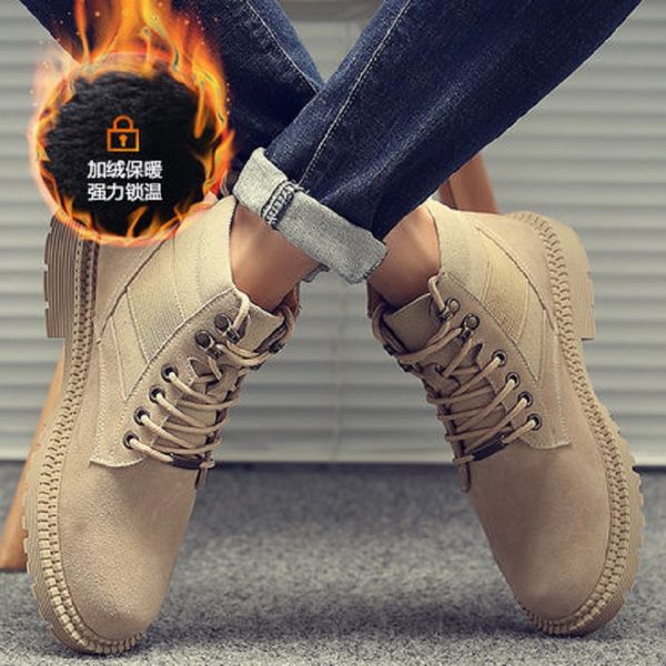 

2019 winter men's boots plus velvet warm cotton england men's boots snow tide shoes high to help, Black