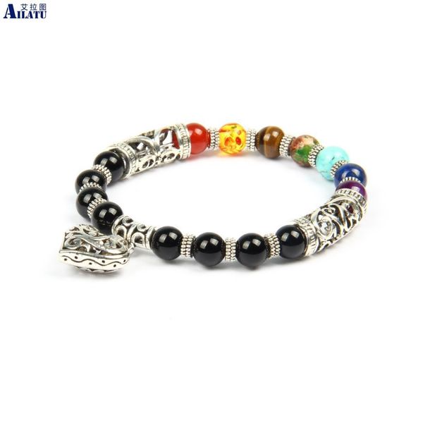 

ailatu новый дизайн 7 чакра браслет натуральный камень женщины исцеление баланс сердце браслеты, Golden;silver