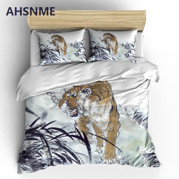 

ahsnme traditional chinese painting bedding set tiger duvet cover sets soft adults bedlinen customize size dropshipping