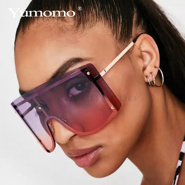 

women fashion oversized gradient sunglasses luxulry brand designer rimless metal female sun glasses shades travel gafa de sol ch01, Blue