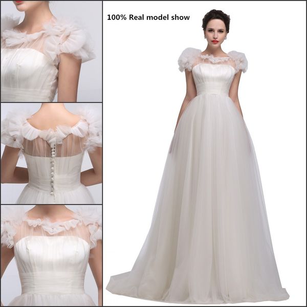 

wedding dress princess vintage a-line short sleeve plus size ball gown tulle jewel bridal wedding gowns, White