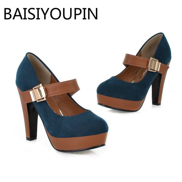 

fashion women high heels shoes thick a word buckle pumps big size 40 43 women's shoes platform colorblock work shoes, Black