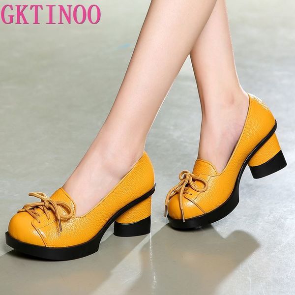 

gktinoo spring women pumps retro lady 6cm high heels slip on platform pumps handmade women genuine leather shoes, Black