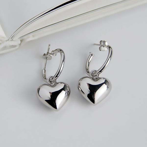 

heart shaped earrings real 925 sterling silver delicate curved surface polished heart drop earring korean elegant women jewelry