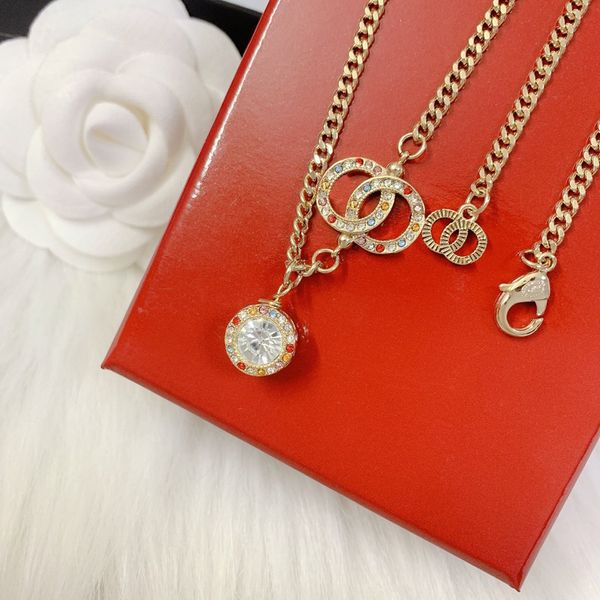 

c2086 hanliu fashion classic letters pendant necklace light luxury women's wedding color zircon clavicle chain c