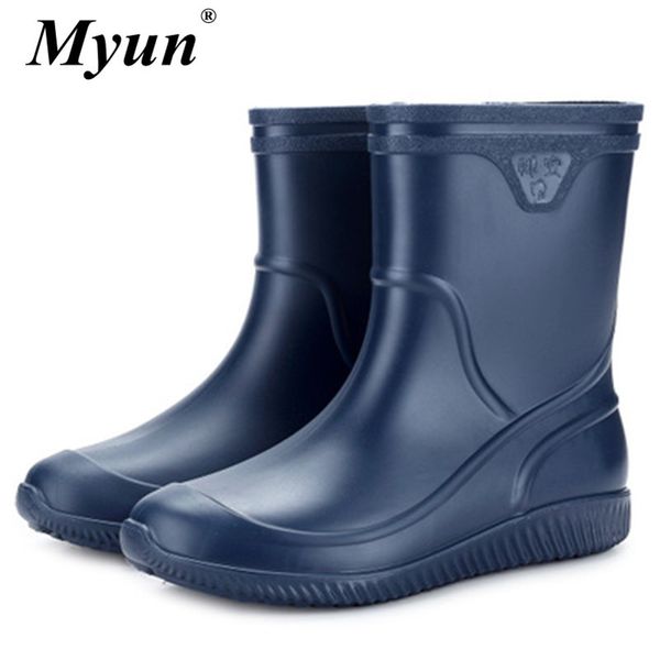 

shoes men boots fashion rainboots slip water shoes short rubber rain boots men bot garden fishing boots waterproof for men, Black
