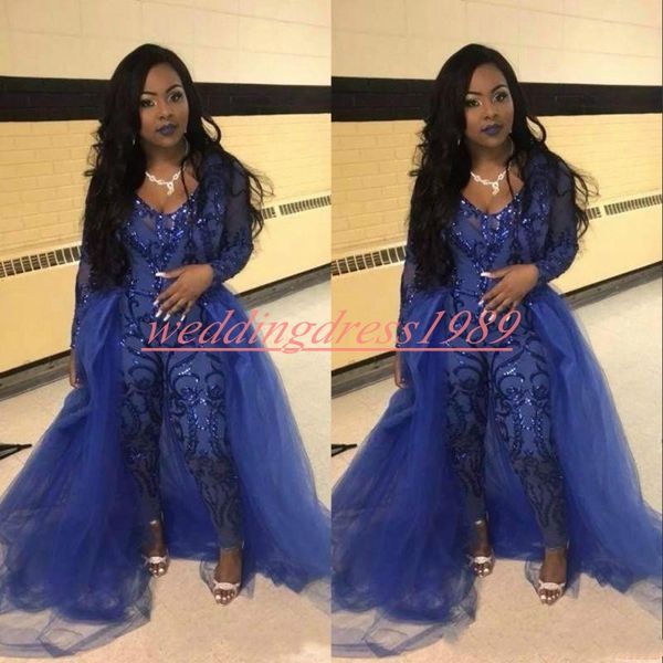 

Модный комбинезон Пром Платья Брюки Верхняя юбка с длинным рукавом Royal Blue Блестки Вечеринка Вечерние платья Robe De Soiree Знаменитости Особый случай