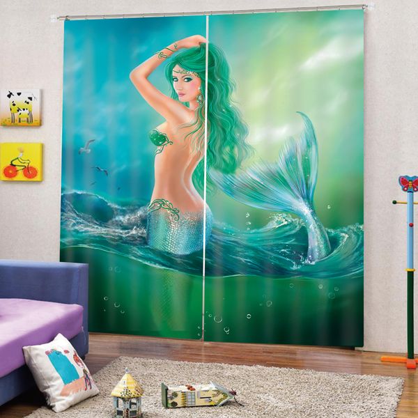 

customized size luxury blackout 3d window curtains for living room mermaid children curtains