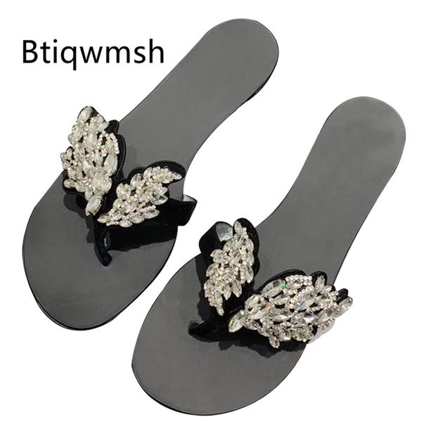 

2020 горный хрусталь лист тапочки женщины вьетнамки черная замша кристалл плоские туфли женщина сексуальные сандалии пляжные тапочки, Black