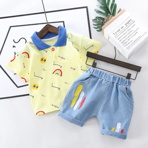 

baby boys clothing sets children summer boy clothes kids set cotton printed t-shit + short pants 2pcs fashion kids tracksuits, White