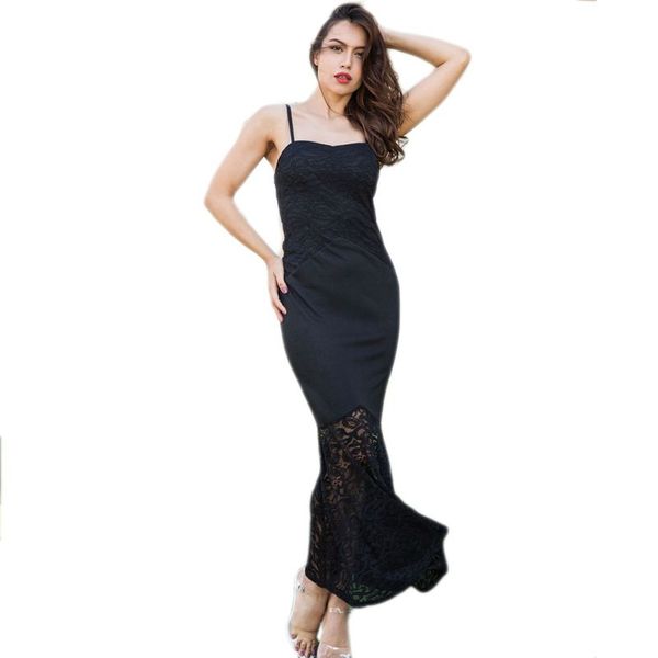 

women robe female navy fishtail maxi dress fashion women lace dresses party gowns braces vestidos, Black;gray