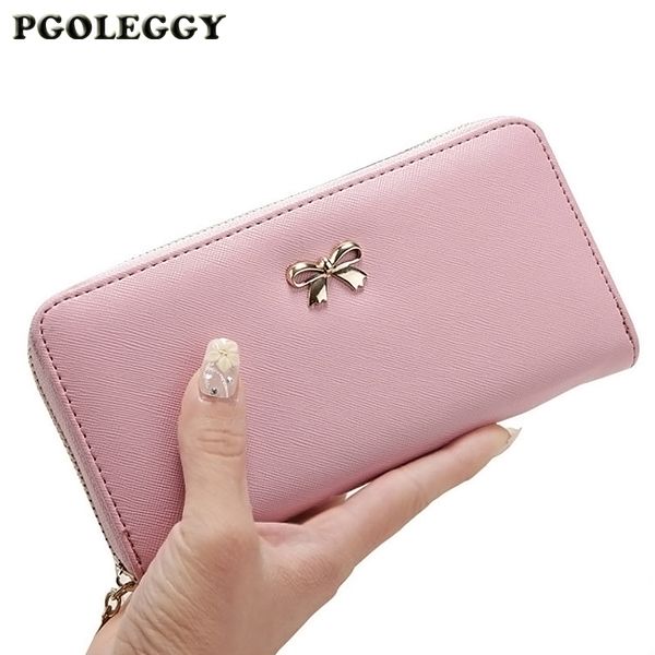 

pgoleggy new money clip female zipper wallet slim bow pattern thin women purses long clutch wallets money bag carteira feminina, Red;black