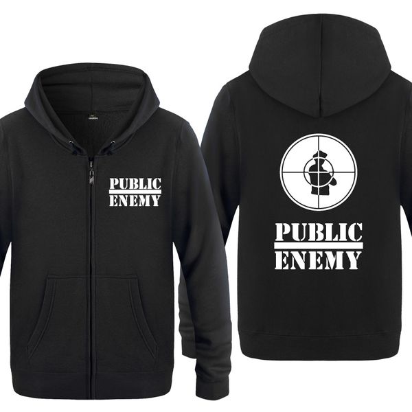 

public enemy rock rap hoodies men 2018 men's fleece zipper cardigans hooded sweatshirts, Black