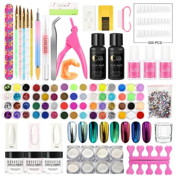 

pro acrylic kit nail manicure set with acrylic nail glitter powder tips decoration brush art tool kit