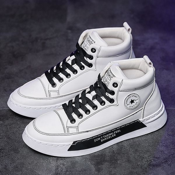 

2019 new spring and autumn fashion men's flat shoes all black and gray casual shoes men's canvas with high