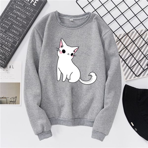 

woman sweatshirt pullovers harajuku cat printed long sleeve casual loose o-neck jumper autumn spring clothes sudadera mujer 2019, Black
