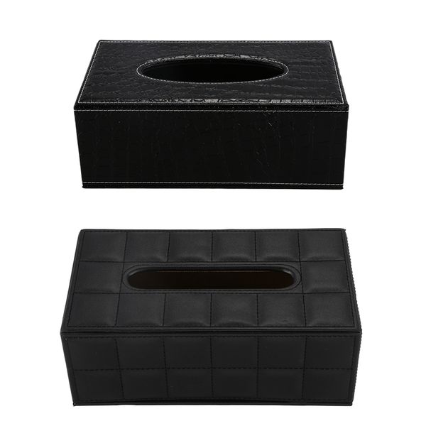 

2pcs home car rectangle pu leather tissue box paper holder case cover napkin black - sheepskin grain & crocodile grain