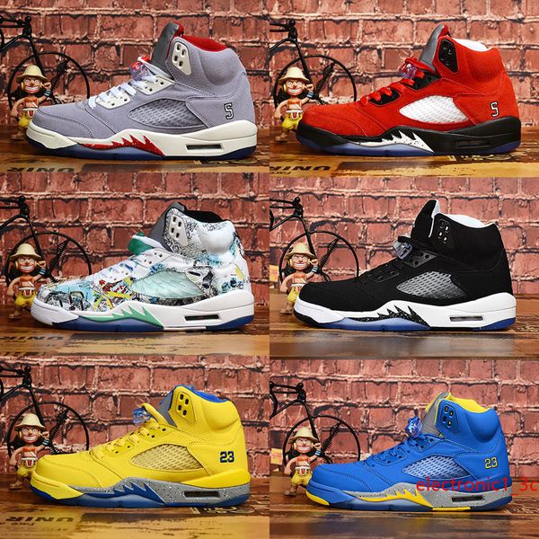 

laney 5s обувь женщины мужчины баскетбол 5 bred international flight синий красный замша белый цемент og metallic black retro спорт размер 3