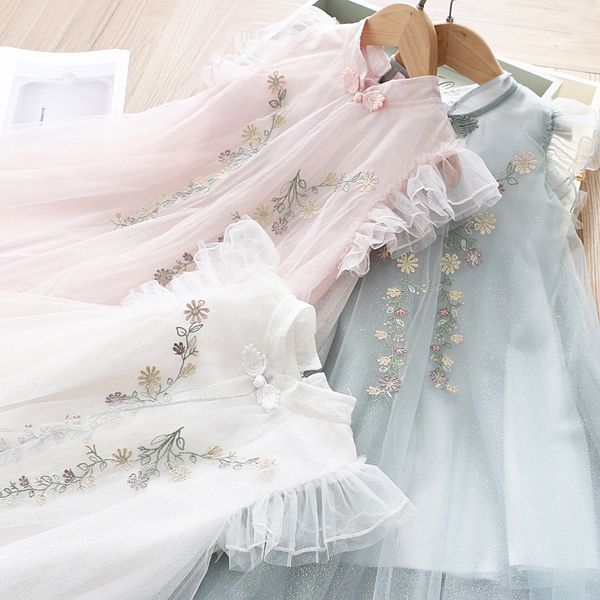 

girls dress summer embroidery pattern dress sleeveless a- line, Red;yellow