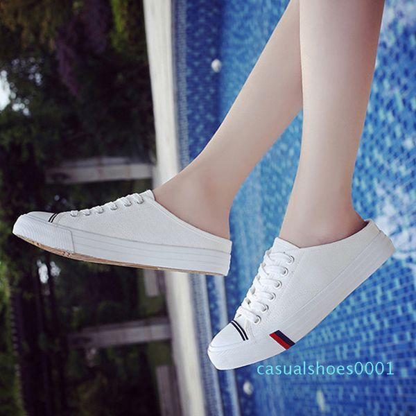 

new summer canvas shoes women flats fashion summer shoes young ladies slip on casual footwear black white 01c