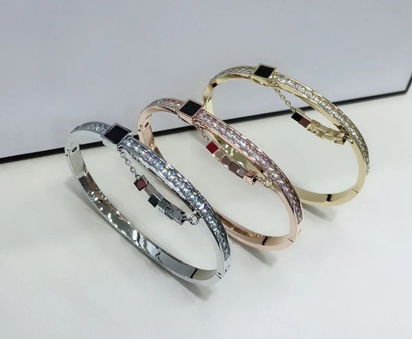 

new classical european titanium steel turn bracelet c fashion accessories move letter chain diamond hand ornaments bangle for vip gift, Black