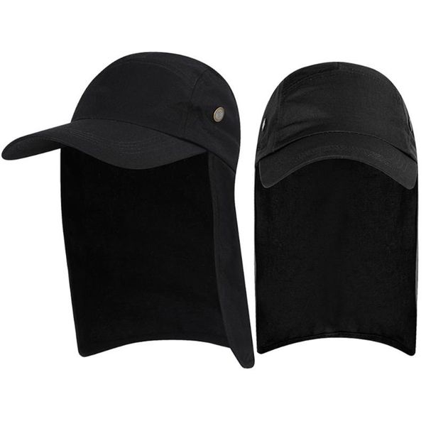 

visor sunscreen foldable hunting sun fishing hat camping summer uv protection outdoor caps ear neck flap hiking quick dry, Black
