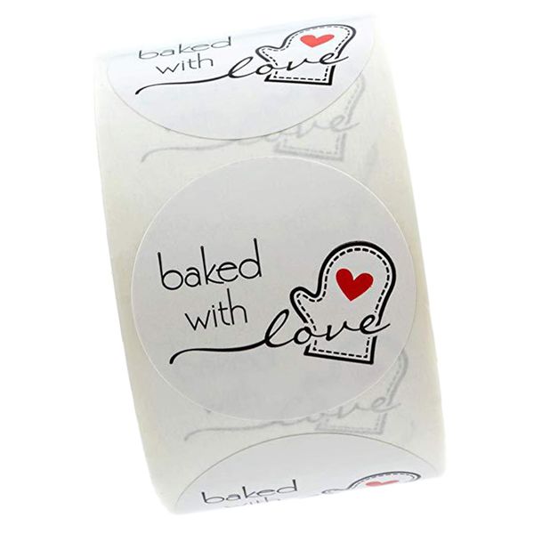 

1 roll of 500pcs round kraft baked with love stickers adhesive labels