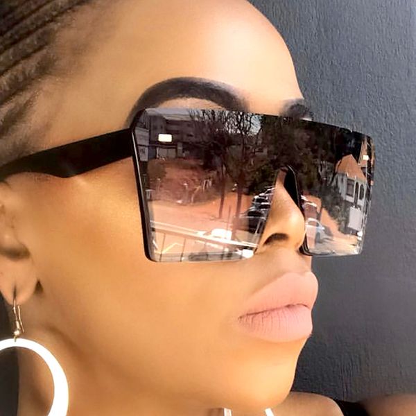 

sunglasses oversized square women 2021 fashion flat red black clear lens one piece men gafas shade mirror uv400, White;black