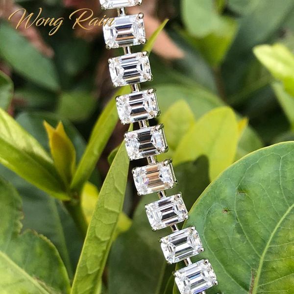 

wong rain 100% 925 sterling silver 5 * 7 mm created moissanite gemstone bangle charm wedding bracelet fine jewelry wholesale, Golden;silver