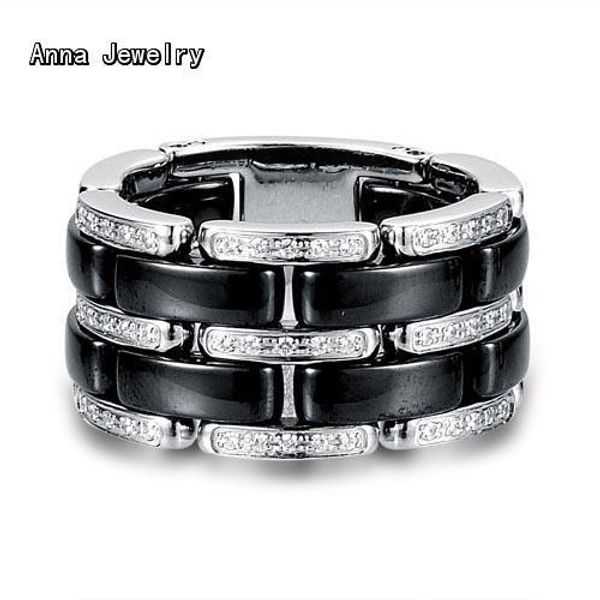 

роскошный очаровательный дизайнер металл из нержавеющей стали с белым черным керамическим и ослепительным прозрачным кольцом циркония камни, Slivery;golden