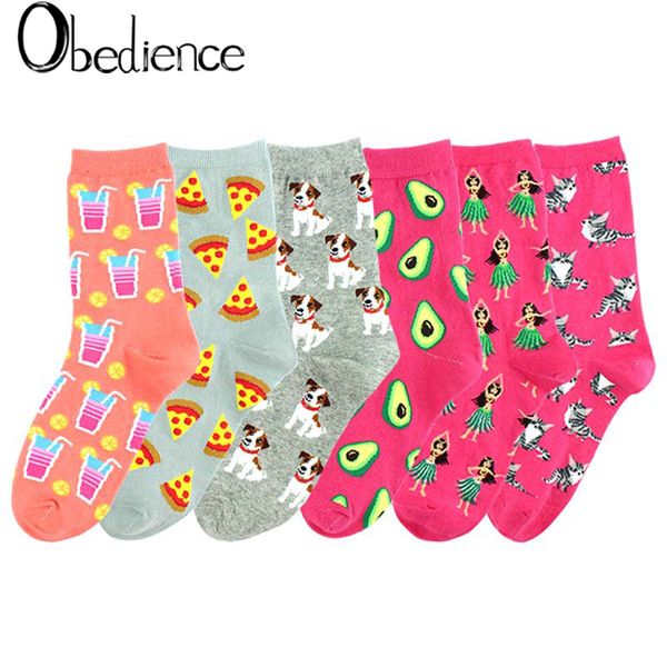 

2019 New fashion lady cartoon animal socks cute creative flower animals cat dog printed cotton socks