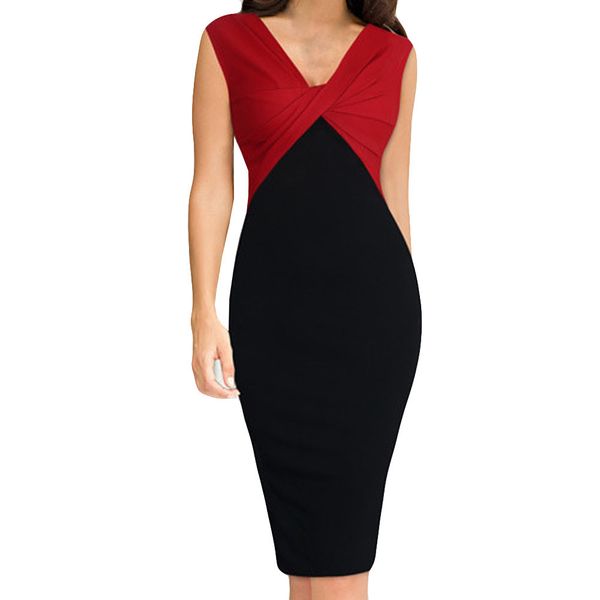 

2019 fashion dress female women plus size fashion patchwork fold sleeveless work dress elbise robe femme vestidos, Black;gray