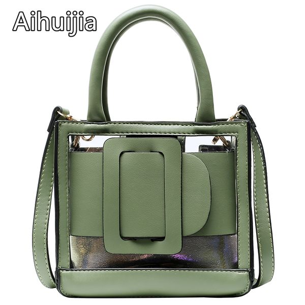 

pu leather women's shoulder messenger bags portable sweet lady bag 2020 summer new fashion women's transparent square sling bag